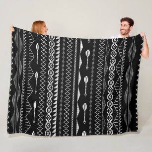 Aztec Geometric Black and White Abstrakt Pattern Fleecedecke