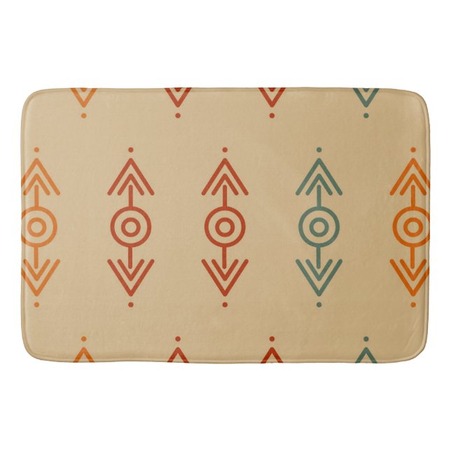 Aztec Geometric Blue und Orange Tribal Southwester Badematte (Vorderseite)