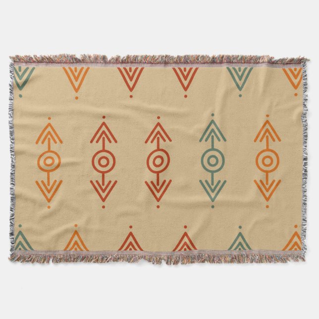 Aztec Geometric Blue und Orange Tribal Southwester Decke (Vorderseite)