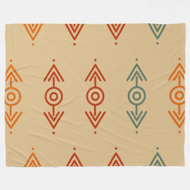 Aztec Geometric Blue und Orange Tribal Southwester Fleecedecke (Vorderseite (Horizontal))