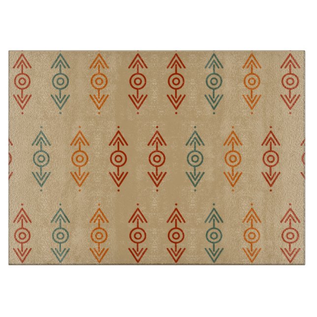 Aztec Geometric Blue und Orange Tribal Southwester Schneidebrett (Vorderseite)