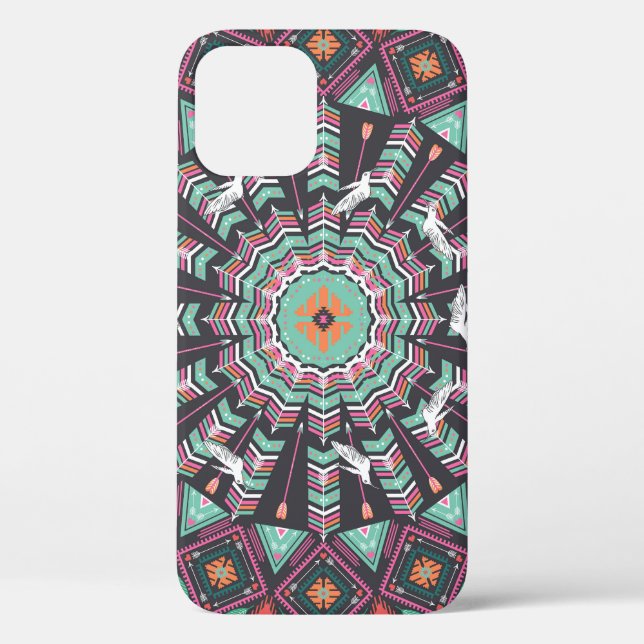 Aztec Geometric: farbiges Zirkelmuster Case-Mate iPhone Hülle (Rückseite)