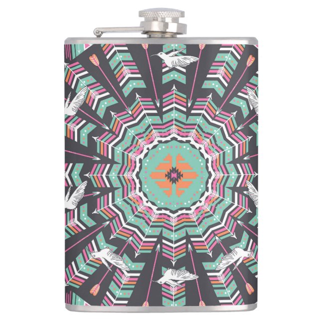 Aztec Geometric: farbiges Zirkelmuster Flachmann (Vorderseite)