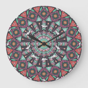 Aztec Geometric: farbiges Zirkelmuster Große Wanduhr