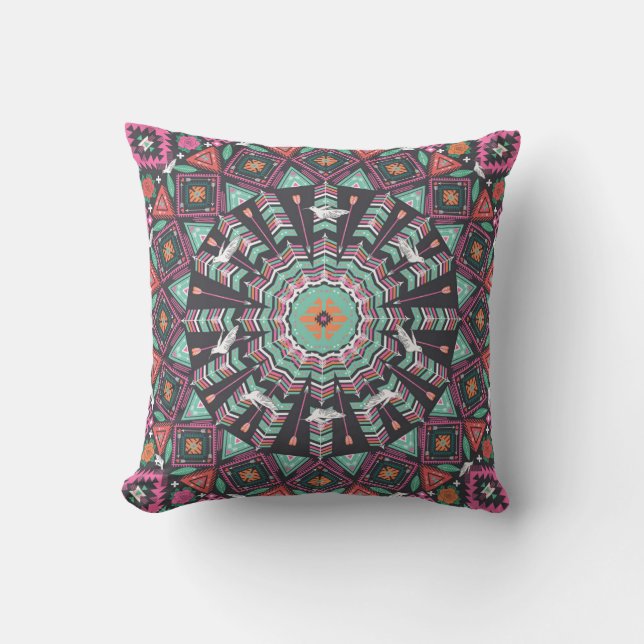 Aztec Geometric: farbiges Zirkelmuster Kissen (Vorderseite)