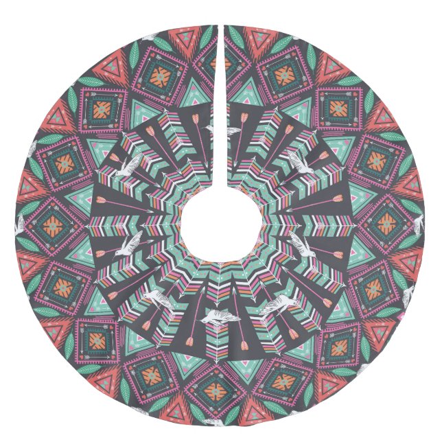Aztec Geometric: farbiges Zirkelmuster Polyester Weihnachtsbaumdecke (Vorderseite)