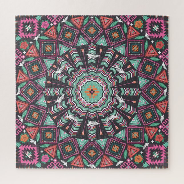 Aztec Geometric: farbiges Zirkelmuster Puzzle (Vertikal)