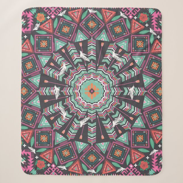 Aztec Geometric: farbiges Zirkelmuster Sherpadecke (Vorderseite)
