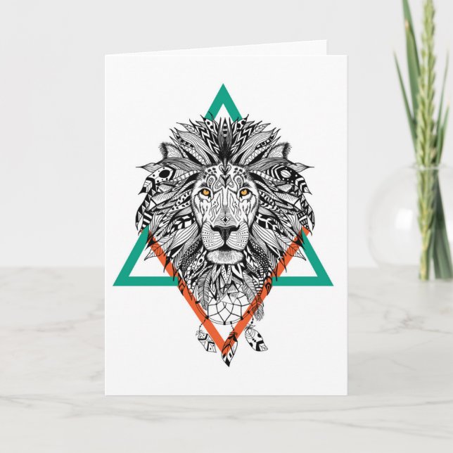 Aztec Geometric Lion Portrait Karte (Vorderseite)