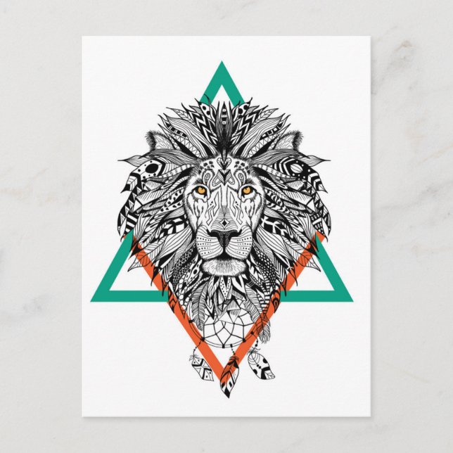 Aztec Geometric Lion Portrait Postkarte (Vorderseite)