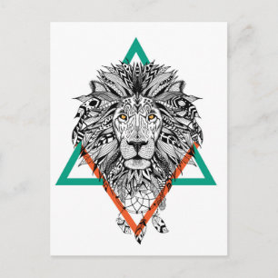 Aztec Geometric Lion Portrait Postkarte