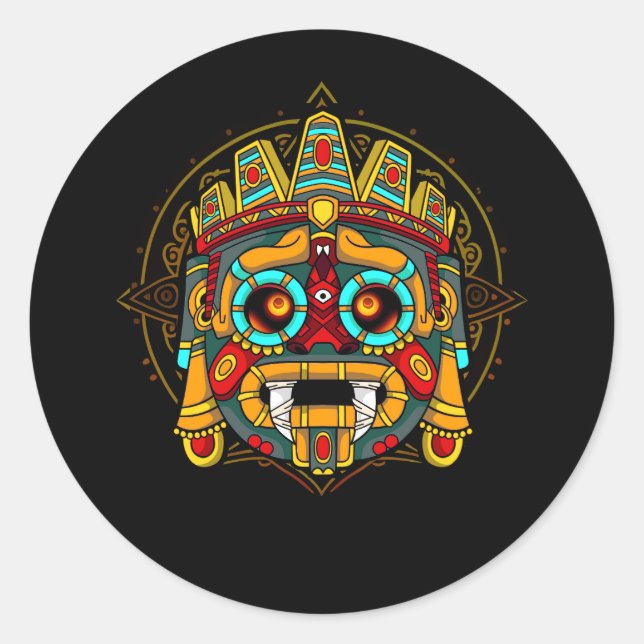 Aztec God Tlaloc Mayan Mythology Deity Mexican Her Runder Aufkleber (Vorderseite)