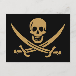 Aztec Gold Skull & Cutlass Pirat Calico Jack Postkarte
