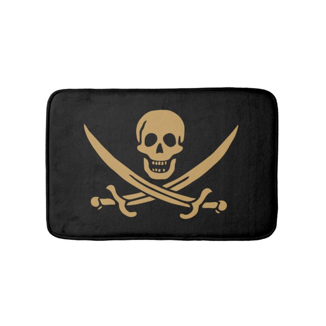 Aztec Gold Skull & Cutlass Pirate Calico Jack Badematte (Vorderseite)