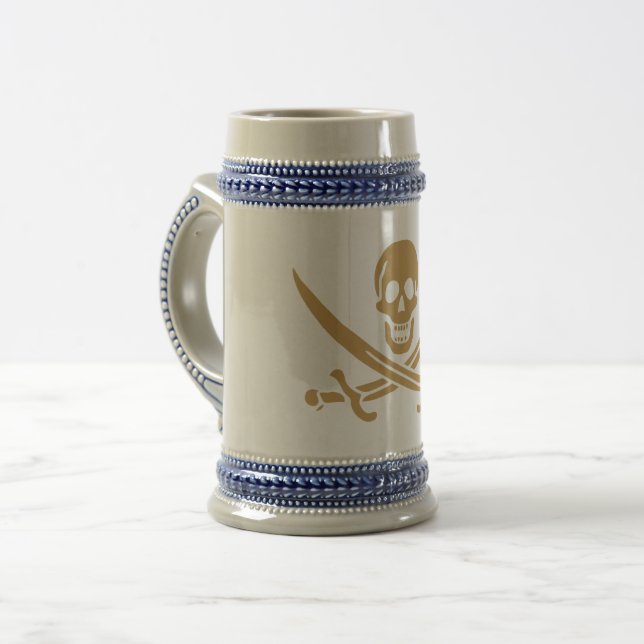 Aztec Gold Skull & Cutlass Pirate Calico Jack Bierglas (Vorderseite Links)