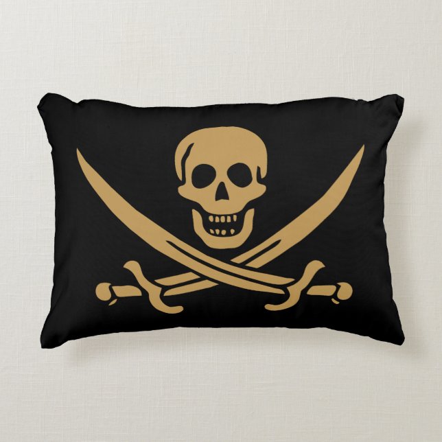 Aztec Gold Skull & Cutlass Pirate Calico Jack Dekokissen (Vorderseite)