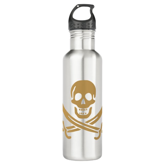 Aztec Gold Skull & Cutlass Pirate Calico Jack Edelstahlflasche (Vorderseite)