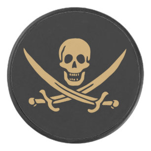 Aztec Gold Skull & Cutlass Pirate Calico Jack Eishockey Puck