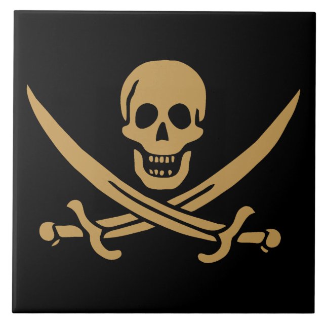 Aztec Gold Skull & Cutlass Pirate Calico Jack Fliese (Vorderseite)