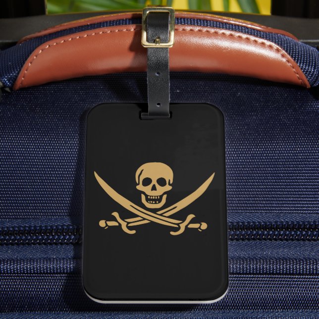 Aztec Gold Skull & Cutlass Pirate Calico Jack Gepäckanhänger (Vorderseite Insitu 2)