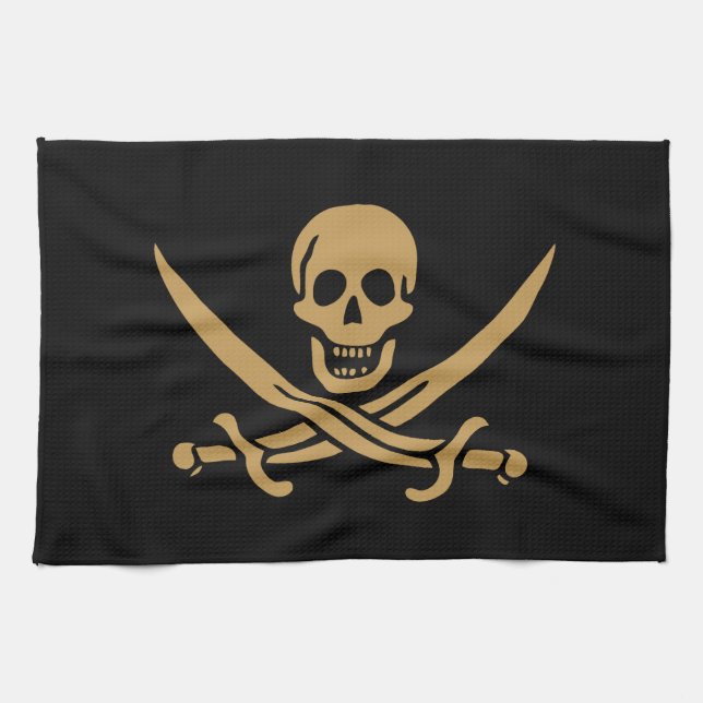 Aztec Gold Skull & Cutlass Pirate Calico Jack Geschirrtuch (Horizontal)