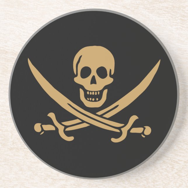 Aztec Gold Skull & Cutlass Pirate Calico Jack Getränkeuntersetzer (Vorne)