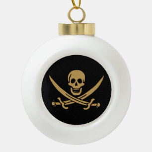 Aztec Gold Skull & Cutlass Pirate Calico Jack Keramik Kugel-Ornament