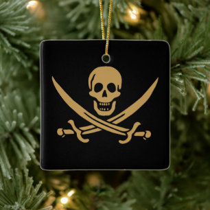 Aztec Gold Skull & Cutlass Pirate Calico Jack Keramikornament