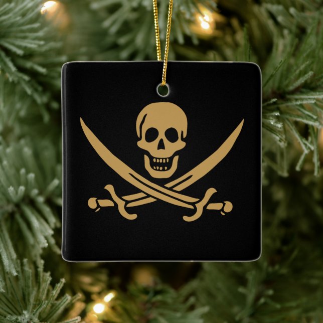 Aztec Gold Skull & Cutlass Pirate Calico Jack Keramikornament (Baum)