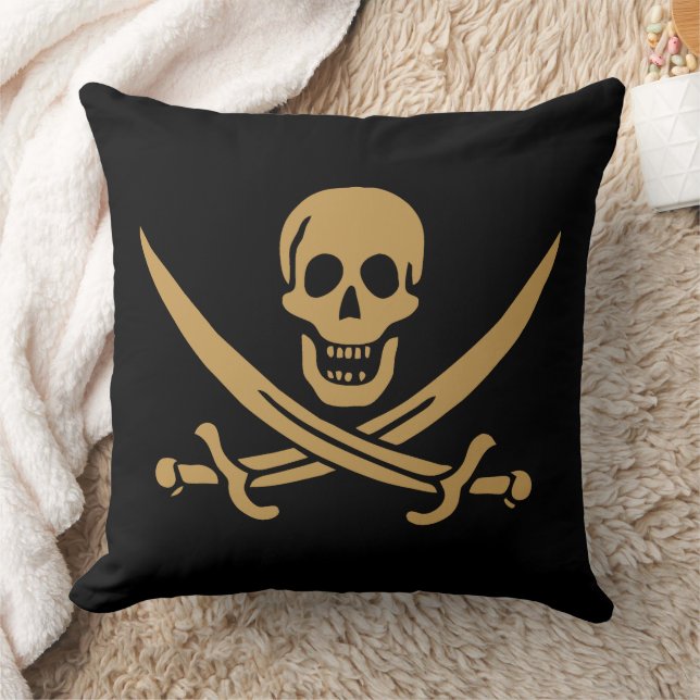 Aztec Gold Skull & Cutlass Pirate Calico Jack Kissen (Decke)