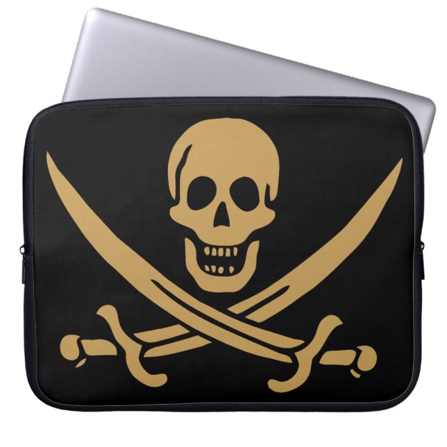 Aztec Gold Skull & Cutlass Pirate Calico Jack Laptopschutzhülle (Vorderseite)