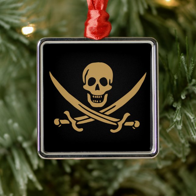 Aztec Gold Skull & Cutlass Pirate Calico Jack Ornament Aus Metall (Baum)