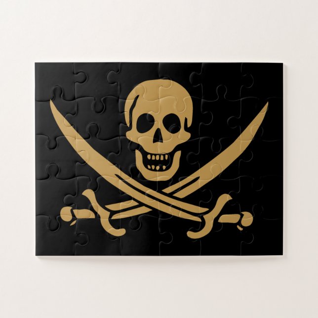 Aztec Gold Skull & Cutlass Pirate Calico Jack Puzzle (Horizontal)