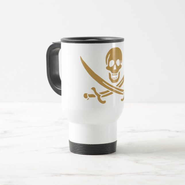 Aztec Gold Skull & Cutlass Pirate Calico Jack Reisebecher (Vorderseite Links)
