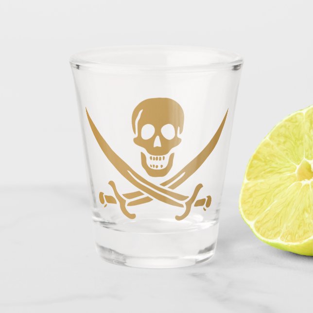Aztec Gold Skull & Cutlass Pirate Calico Jack Schnapsglas (Vorderseite)
