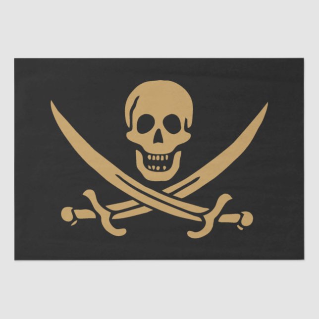 Aztec Gold Skull & Cutlass Pirate Calico Jack Seidenpapier (Vorderseite)