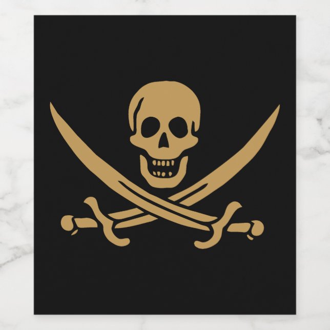 Aztec Gold Skull & Cutlass Pirate Calico Jack Weinetikett (Einzelnes Label)