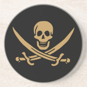 Aztec Gold Totenkopf & Säbel Pirat Calico Jack Getränkeuntersetzer
