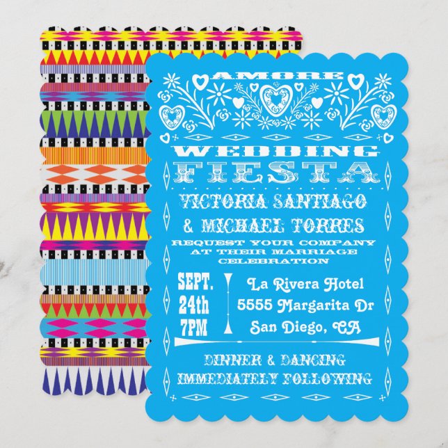 Aztec Graphic Mexican Wedding Papel Picado lädt ei Einladung (Vorne/Hinten)