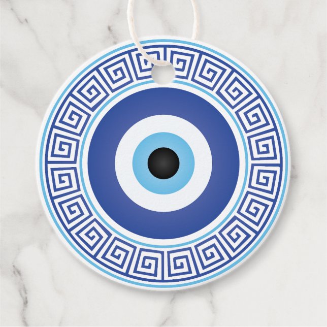Aztec Greece Circle Key Evil Eye Blue White Geschenkanhänger (Vorderseite)