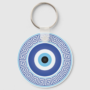 Aztec Greece Circle Key Evil Eye Blue White Schlüsselanhänger