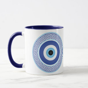 Aztec Greece Circle Key Evil Eye Blue White Tasse