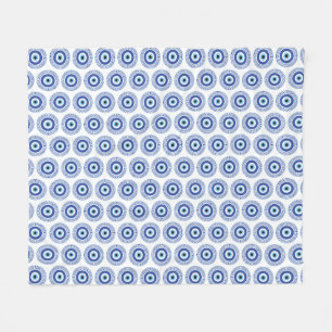 Aztec Griechisch Key Evil Eye Muster Blau Fleecedecke