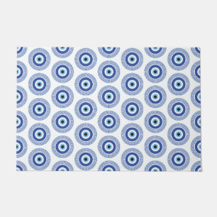 Aztec Griechisch Key Evil Eye Muster Blau Fußmatte
