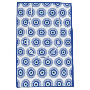Aztec Griechisch Key Evil Eye Muster Blau Mittlere Geschenktüte