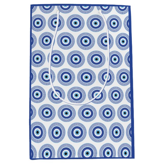 Aztec Griechisch Key Evil Eye Muster Blau Mittlere Geschenktüte (Vorderseite)