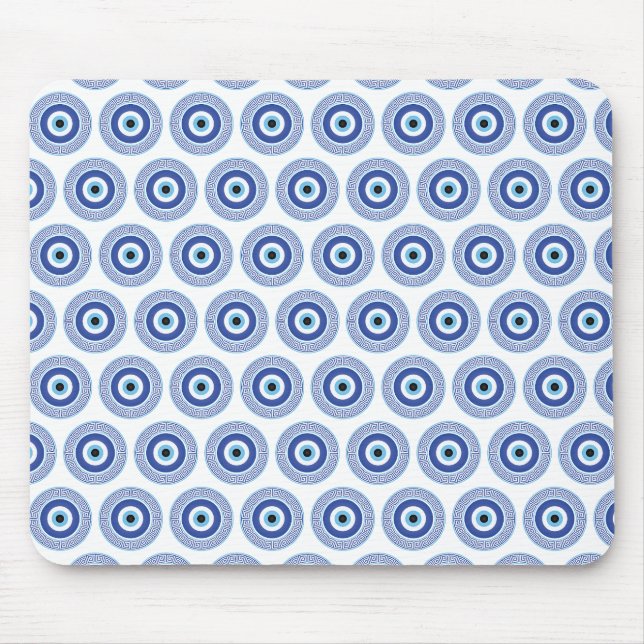 Aztec Griechisch Key Evil Eye Muster Blau Mousepad (Vorne)