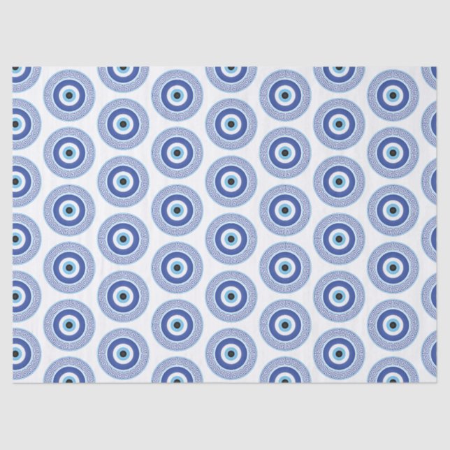 Aztec Griechisch Key Evil Eye Muster Blau Seidenpapier (Vorderseite)