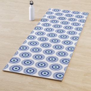Aztec Griechisch Key Evil Eye Muster Blau Yogamatte