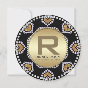 Aztec-Herzen Gold-Schwarze Dinnerparty runde Einla Einladung